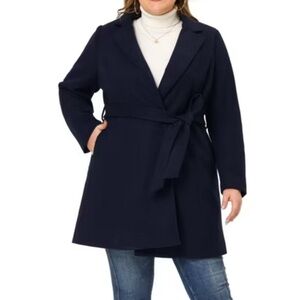 Women's Plus Size Work Tie Waist Notched Lapel Casual Long Coat - Agnes Orinda